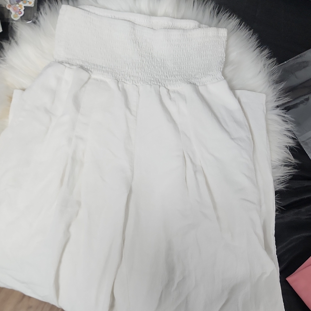 White Smocked Waist Skirt